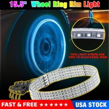 15.5" RGB & Chasing Flow Double Row LED Wheel Ring Rim Lights For Truck Car set