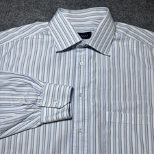 Canali Shirt Mens 16.5 42 Blue White Stripe Button Up Dress Shirt Made Italy