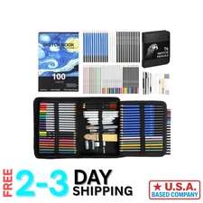 Deluxe 176-Piece Art Supplies Set: 76 Tools with 100-Sheet 3-Color Sketchbook