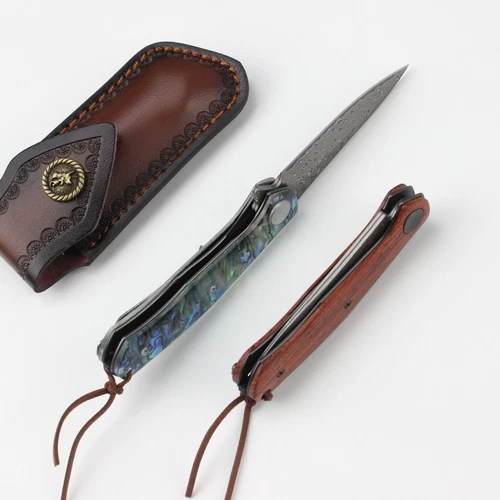 Color Shell Handle Damascus Steel Knife - Picture 4 of 6