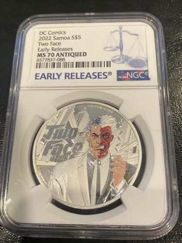 2022 Two Face Samoa $5 Silver 1 oz Coin NGC MS 70 Antiqued Early Releases