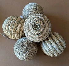 Set Of 5 Decorative Balls, Rattan Covered 2 Patterns NWT