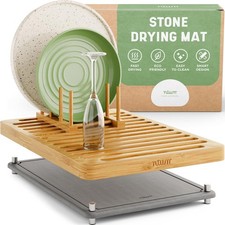 Stone Drying Mat Kitchen Counter Bamboo Rack 16 x12 Diatomaceous Earth Dish