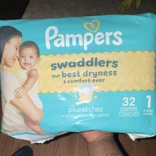 Pampers Swaddlers Basic Disposable Baby Diapers Size 1, 32 Count 8-14 lbs