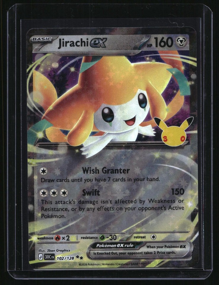 Pokemon 30th Celebration Jirachi ex Holo Double Rare TCG Card Pokemon 30th Celebration Jirachi ex 102/128 Holo Double Rare TCG Card