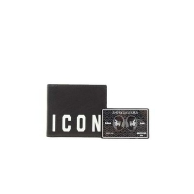 DSQUARED2 ICON Print Bi-fold Card Case Leather Black Made in Italy [Unused]