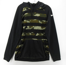 Nike Sweatshirt Men Medium Black Dri-Fit Camo Training Hoodie Performance Swoosh