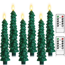 6Pcs Flameless Christmas Tree Candles with Remote Timer, LED Taper Candles Ba...