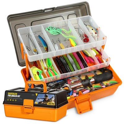 445Pcs Fishing Lures Kit Large 3-Layer Tackle Box whit Tackle，Pliers, Crankba...