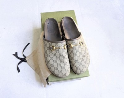 Gucci Horsebit Mules Monogram Logo Canvas Brown Men 12.5 Leather