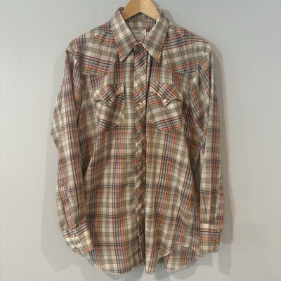 16.5-34 H Bar C California Ranchwear Western Pearl Snap Shirt Plaid Made in USA 