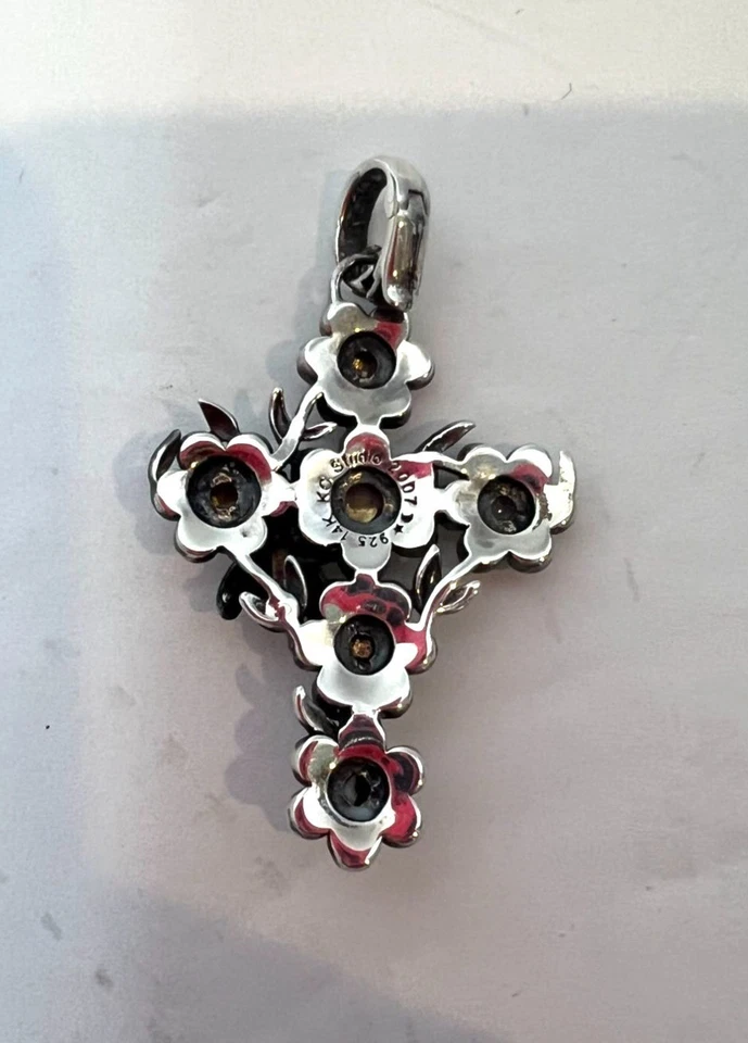 Colgante Kieselstein Cord KC Studio Kay Bogdan Oro Esterlina 14k Cruz Flor Abeja Foto 2 de 4