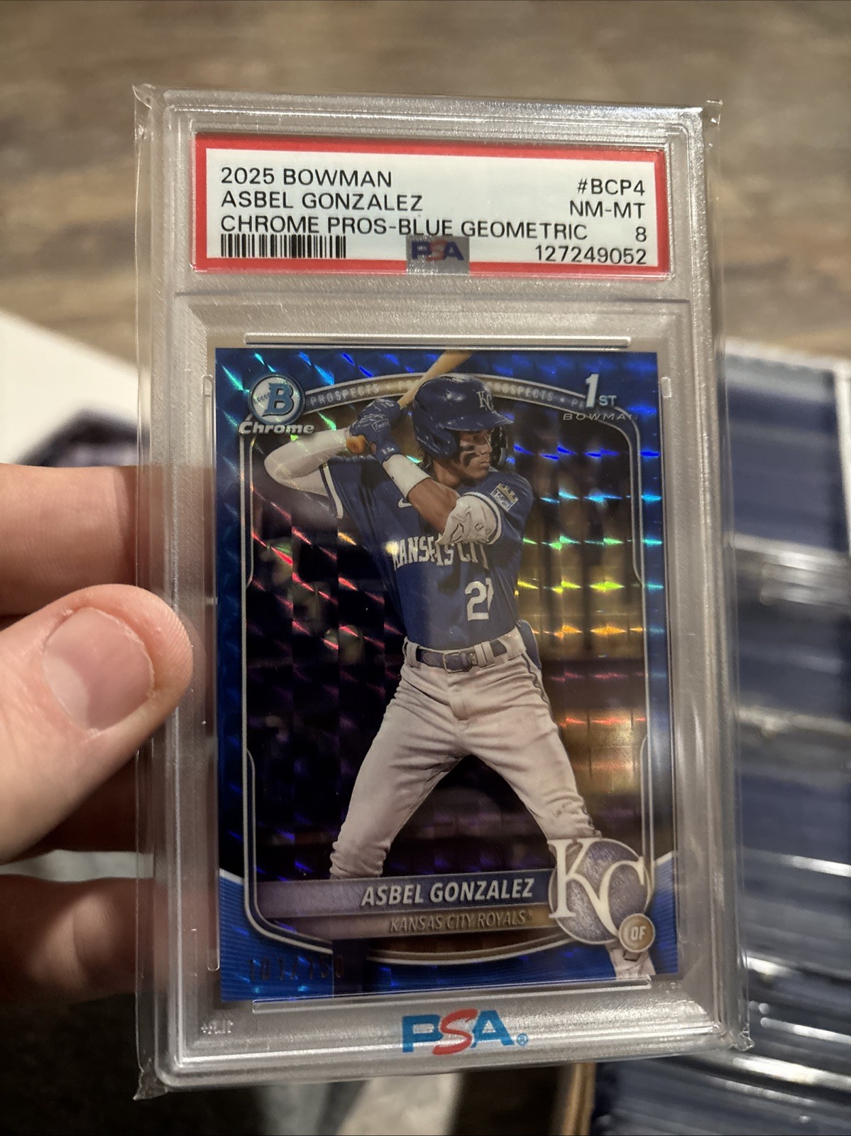 ASBEL GONZALEZ 2025 BOWMAN CHROME 1ST BLUE GEOMETRIC ROYALS A /150 