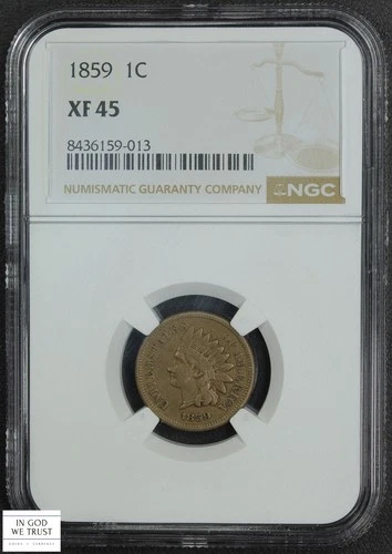 1859 Copper-Nickel Indian Head Cent 1C NGC XF 45 (First Year of Issue!)