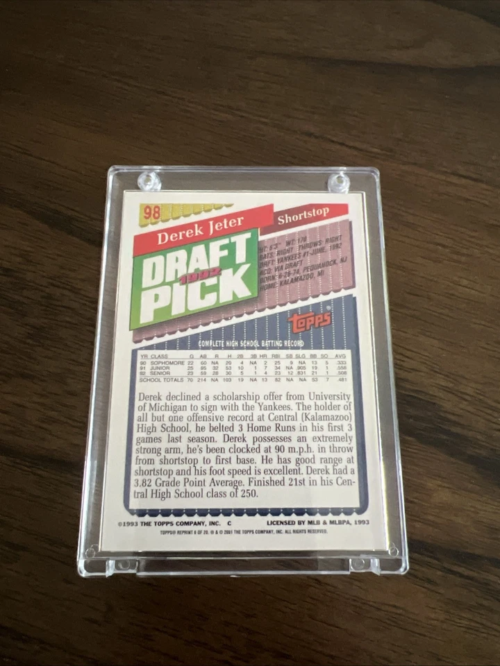 2001 TOPPS ARCHIVES GOLD BORDER DEREK JETER #6 1993 RC YANKEES ROOKIE HOF - Image 2 of 4