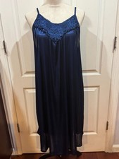 Women Navy Blue Silky Sleeveless Nightgown Size 2XL 42"Lx22"W