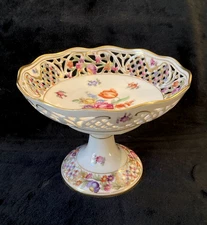 Vtg Pierced Round Compote..Chateau Dresden-Royal Dresner Art 1945