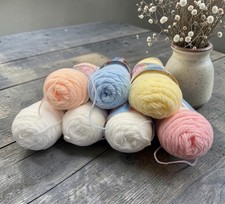7 Skeins Lot ~ White, Pink, Yellow, Blue, Peach Baby Yrn Fingering Acrylic~ READ