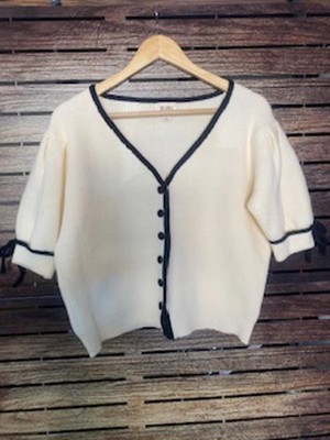 BiBi Cream and Black Button-Up Cardigan Sweater Size Large