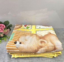 Vintage Bear Hugs Baby Quilt Blanket Blocks ABC Yellow Nursery Crib Throw 90s