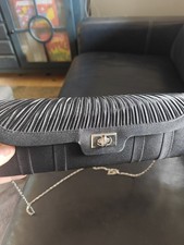 Bijoux Terner Black Evening Clutch Bag Silver Chain Strap Ribbed Flap NWT