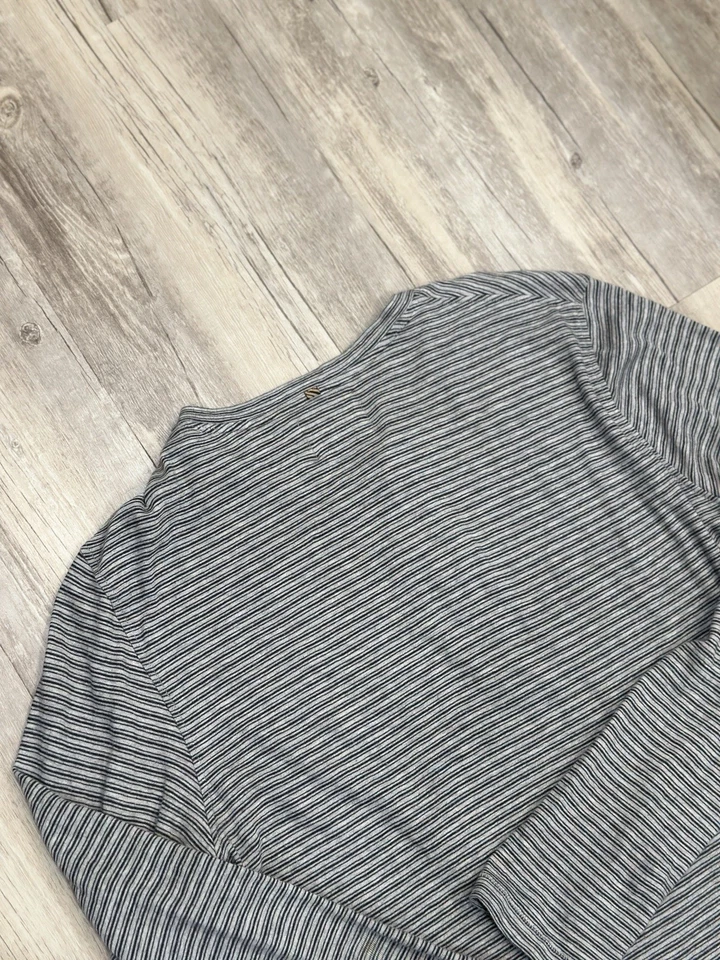 Billy Reid Louis Henley Manga Larga Algodón Cachemira Rayas Negro Gris Talla M Foto 4 de 4