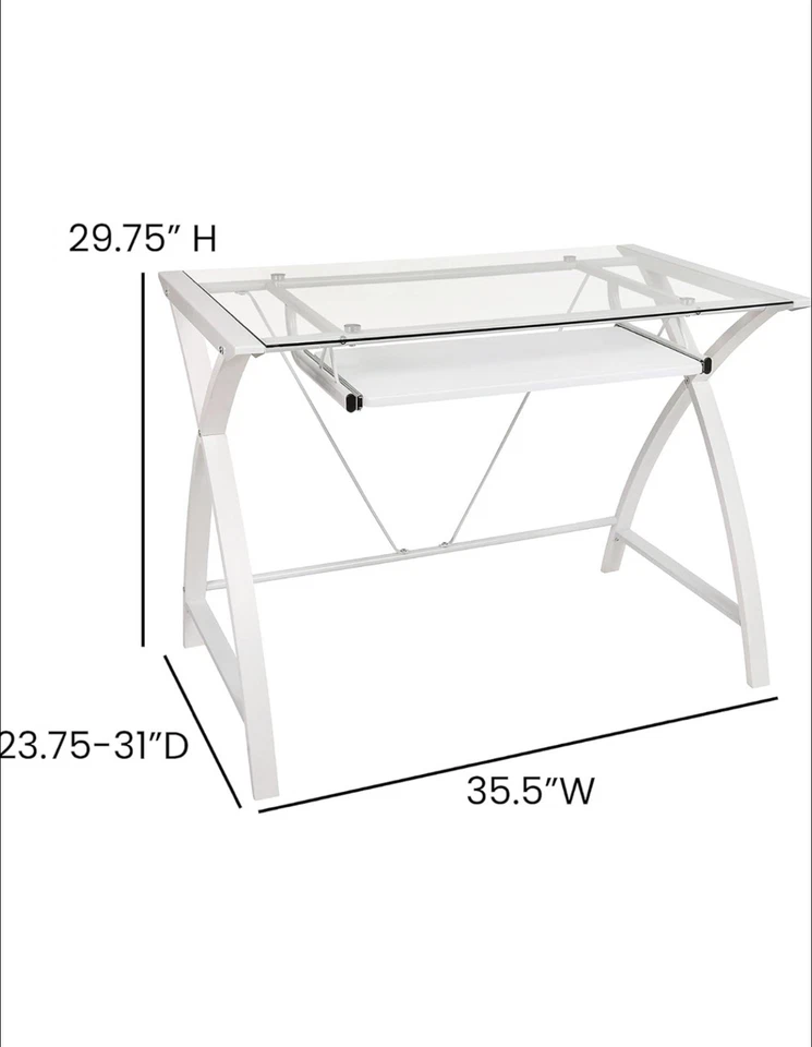 Mesa de vidro branco com bandeja de teclado - Imagem 3 de 4