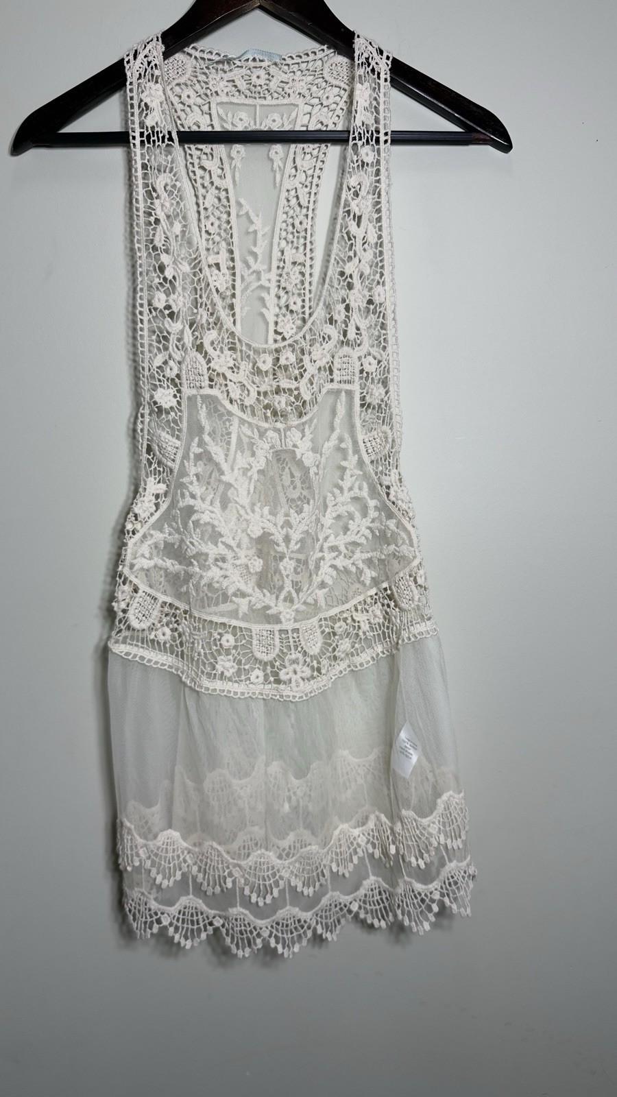 Maurices Boho Lace Crochet Mesh Sleeveless Top Vest Ivory Cream Floral Women's M
