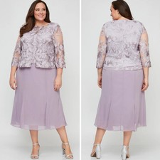 New Alex Evenings Plus Mock Jacket Midi Dress Scallop Detail, 20W