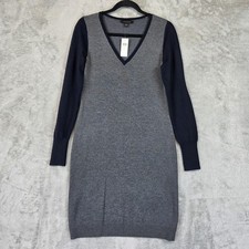 Ann Taylor Dress Womens Small Gray Colorblock Knit V Neck Long Sleeve Stretch