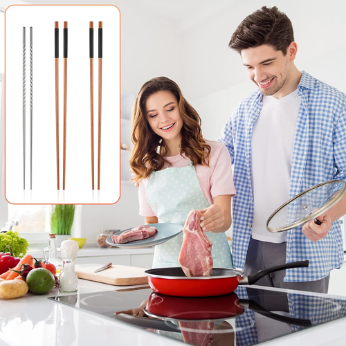 3 paia di bacchette da cucina extra lunghe - 15,3 pollici in acciaio inox e 16,5 pollici - Foto 7 di 12