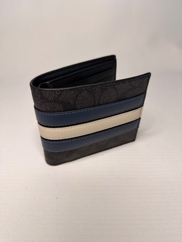 Coach Signature Canvas with Varsity Stripe Men's Wallet -...