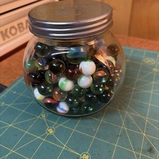 Vintage Set Of 159 Marbles Glass Jar. Marbles Are Colorful  2 Large From Estate