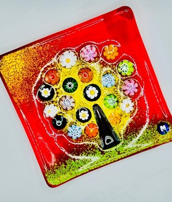 Murano Rubinrot Bunt Kunstglas Italienisch Millefiori Lebensbaum Schale Schale