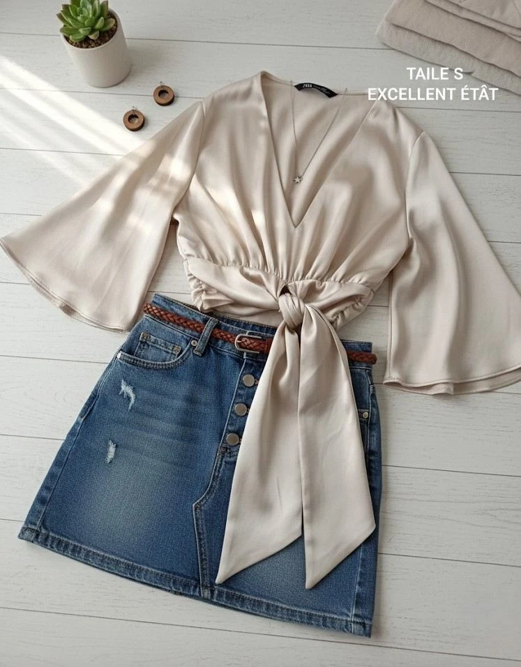 Tunique Longue Zara En Coton - Taille L, Couleur écru, Occasion En Très Bon état