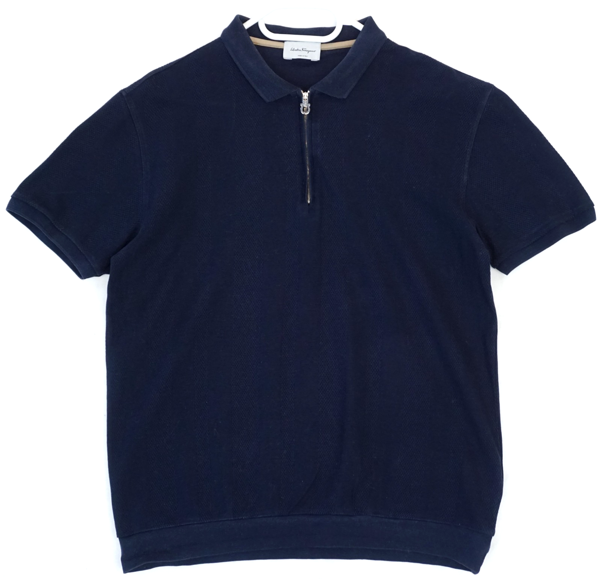 Salvatore Ferragamo Navy Blue Knit Cotton Polo Men's Slim Fit L | eBay