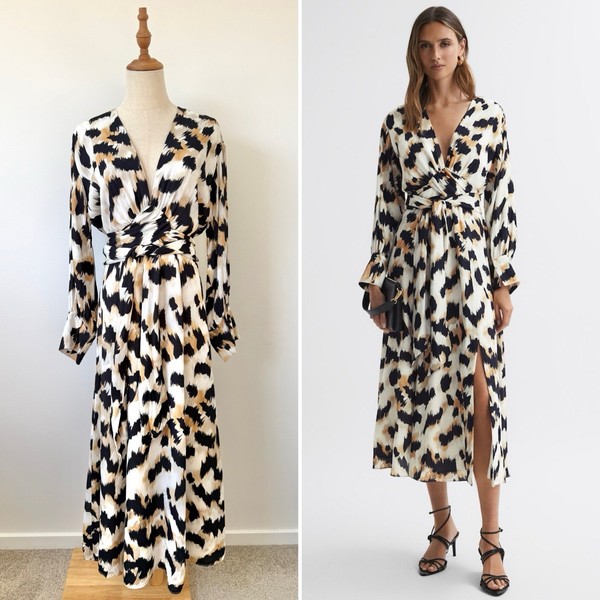Reiss Midi Dress Size 12 Marie Animal Print Wrap Long Sleeve RRP$580 Wedding