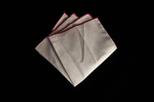 Men's Pure Fine Cotton White w/Red Outline Pocket Square/Handkerchief 9"W x 9"L