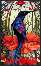Art Deco Black Bird Art a Floral Print by Ziola Signed 11x17 Pop Art Surrealism