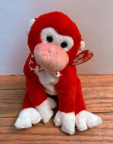 TY Beanie Baby Valentine Monkey Plush Doll Stuffed Animal Vintage NWT
