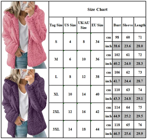 Women Teddy Bear Fluffy Coat Zip Up Winter Cardigan Fleece Hoody Jacket Outwear - Picture 3 of 32