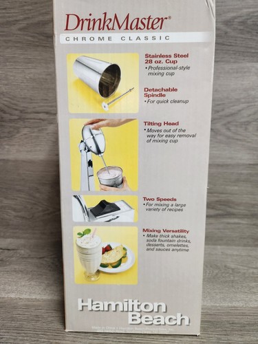 HAMILTON BEACH DRINK MASTER MIXER CLASSIC MILKSHAKE MAKER 730 C NUOVO CON SCATOLA Cromato - Foto 2 di 3