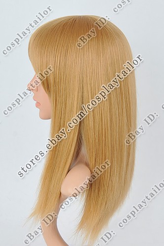Parrucche diritte dorate 50 cm media lunghezza con bang resistenti al calore parrucche cosplay - Foto 5 di 6