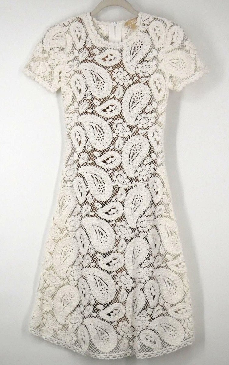 NWT Michael Kors Crochet Paisley Lace Overlay Dress White XXS
