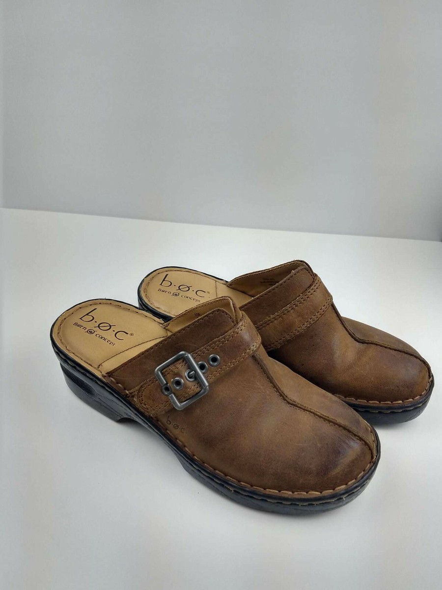 Boc Born concept Brown Buckle Slip On Clogs Mules Shoes 7/38 M/W