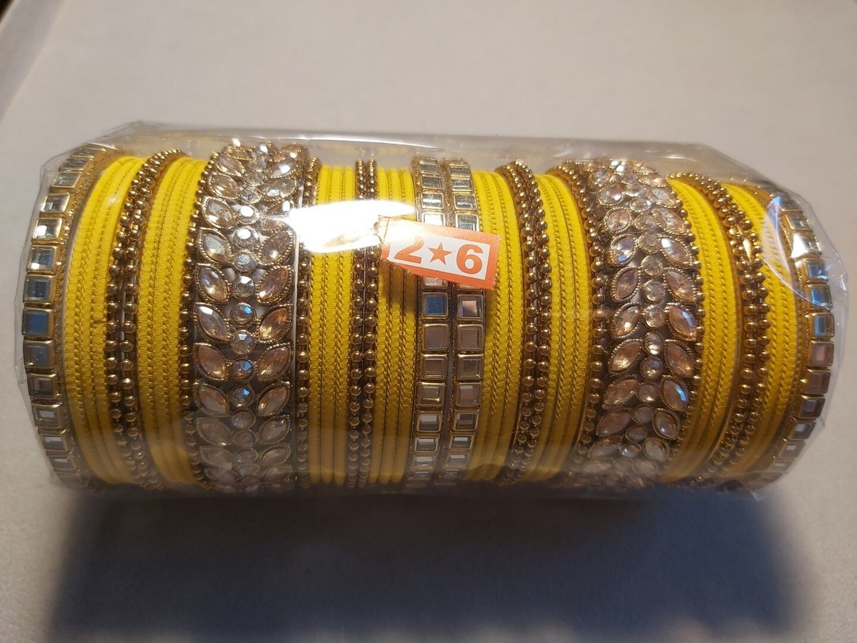 Pastel Bangles Set Yellow Gold churi kara bangle set, indian pak