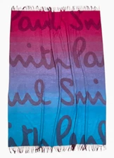 Paul Smith Wool Big Scarf Stole Wrap Throw Blanket Oversize Signature Fringe New