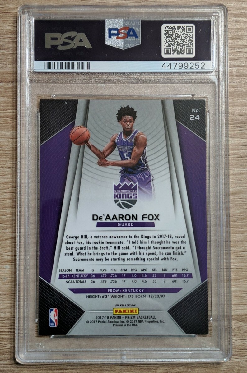 De'Aaron Fox 2017-18 Panini Prizm Silver RC PSA 9 Mint #24 Kings