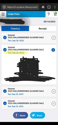 Two Virtual Cedar Point Tickets for September 28, 2023