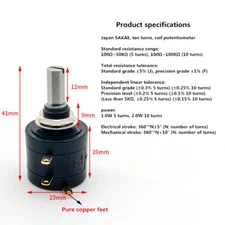 1pcs  precision multi-turn wirewound potentiometer 1K 2K 5K 10K  22HPM-10